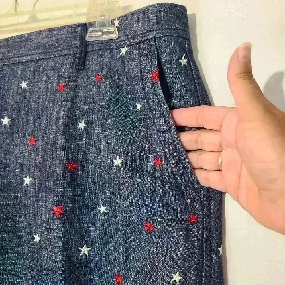 Talbots Embroidered Star Linen Cotton Blend Shorts Sz 14 - Picture 4 of 8